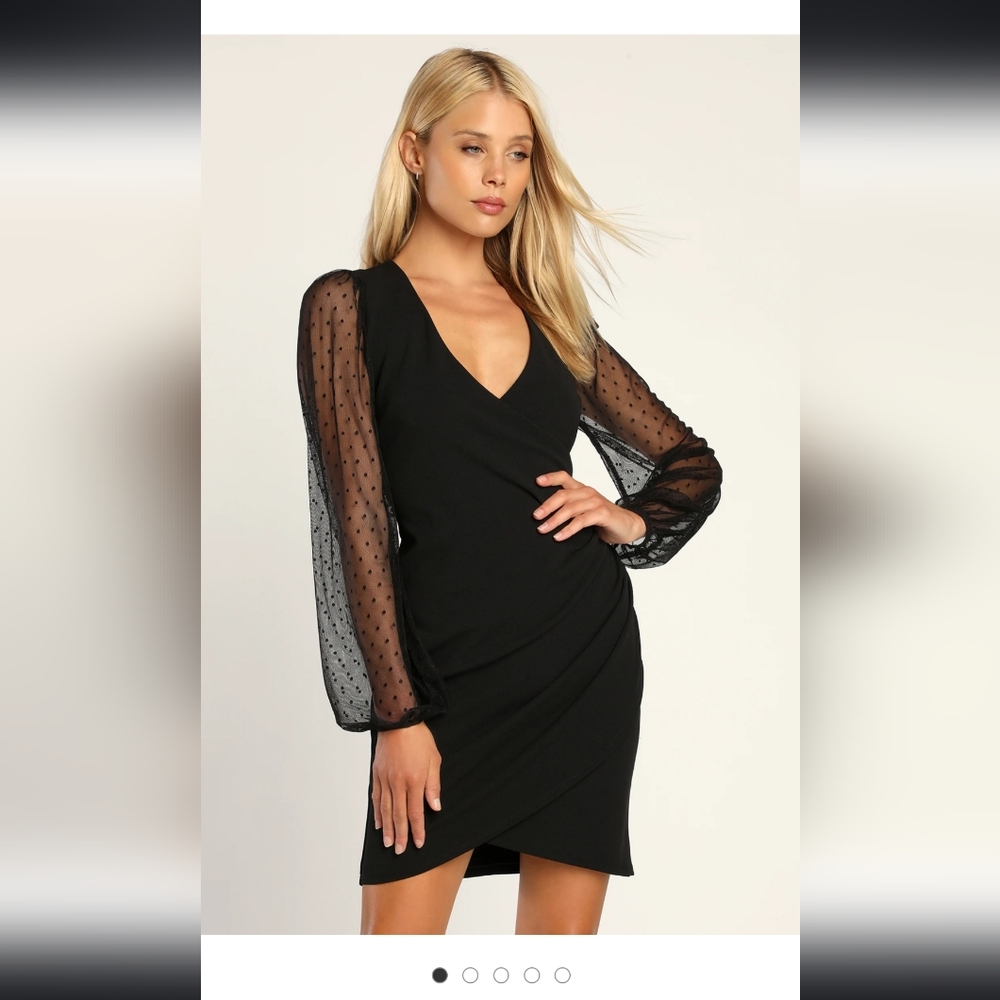 Lulus Love That Lasts Forever Black Balloon Sleeve Bodycon Mini Dress Size Mediu